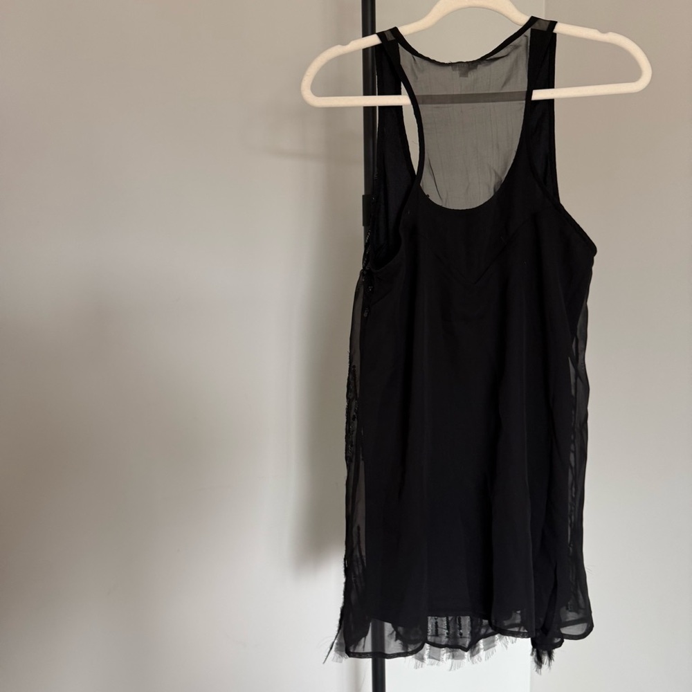 En Crème Black Sheer Sequin Tank Top Small Boho Festival Layerings